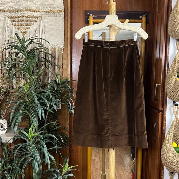 Vintage Brown Velvet Pencil Skirt XS | 90s Union Made in USA High Waist Academic - Picture 2 of 14
